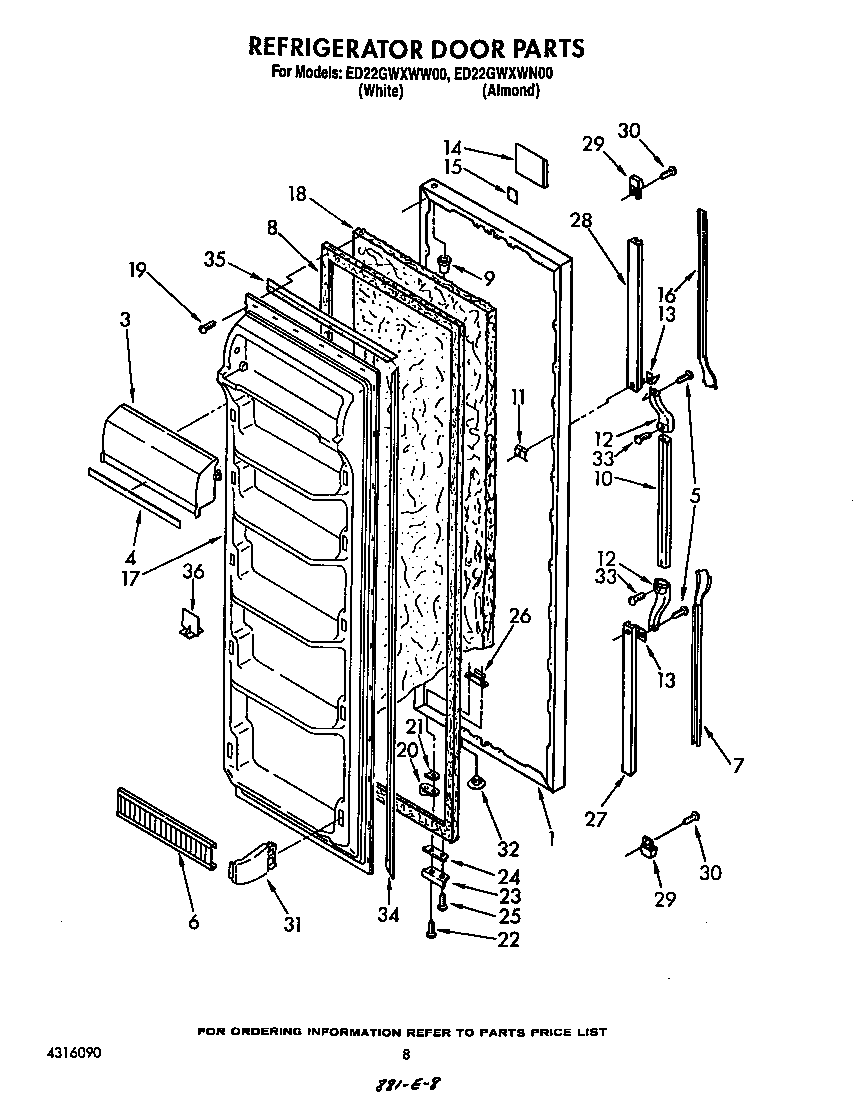 Whirlpool ED22GWXWW00 refrigerator door diagram