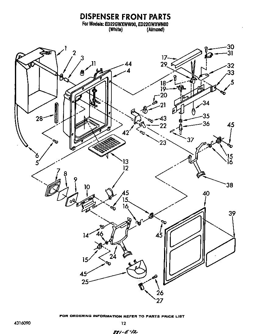 Whirlpool ED22GWXWW00 dispenser front diagram