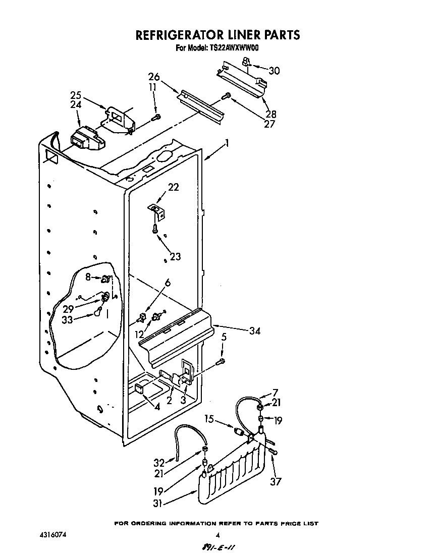 Whirlpool TS22AWXWW00 refrigerator liner diagram