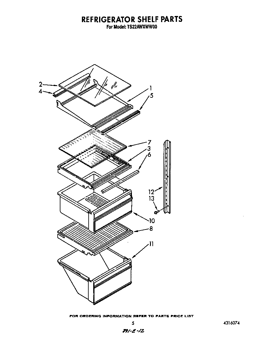 Whirlpool TS22AWXWW00 refrigerator shelf diagram
