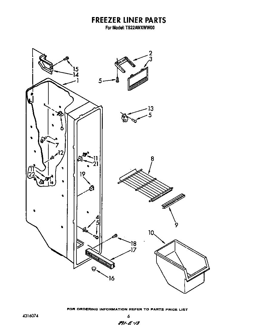 Whirlpool TS22AWXWW00 freezer liner diagram
