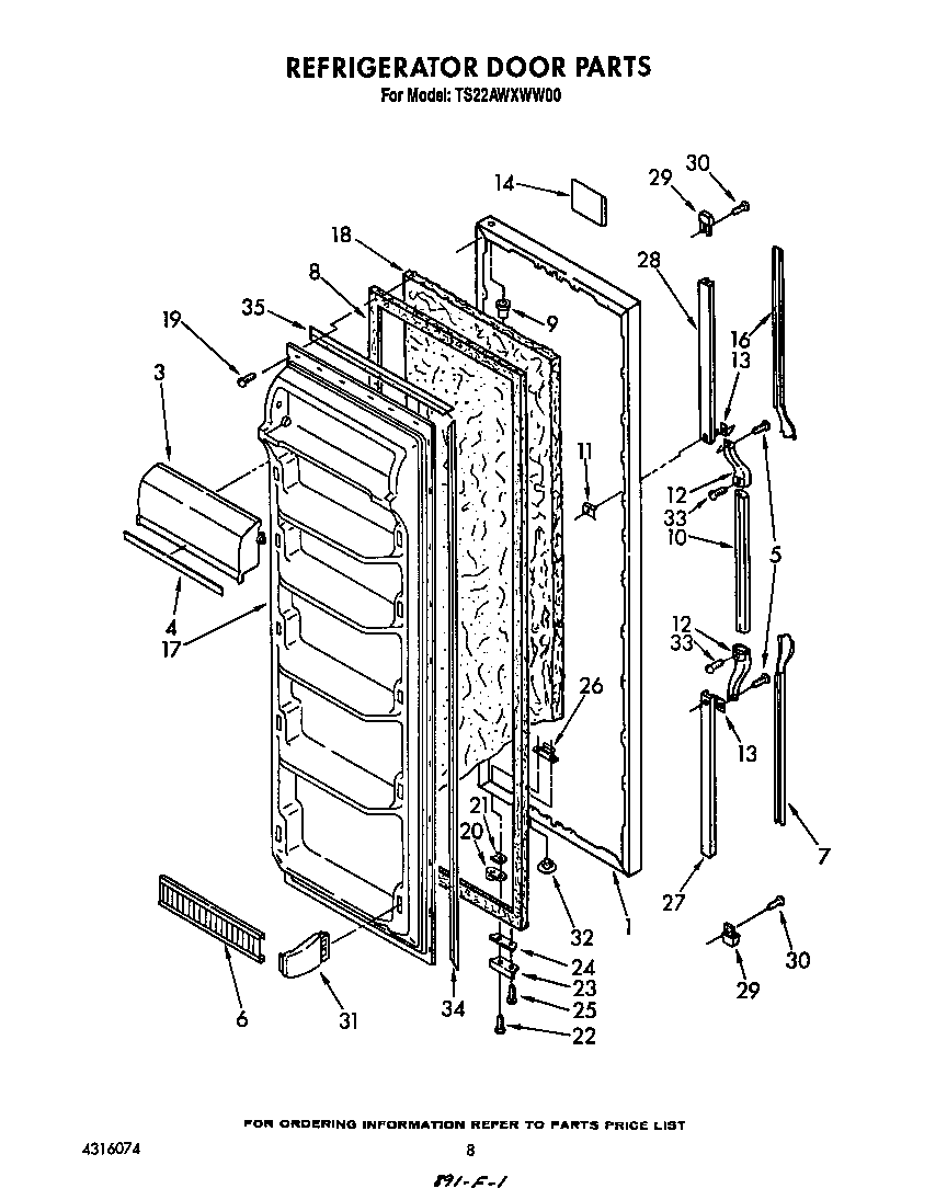 Whirlpool TS22AWXWW00 refrigerator door diagram