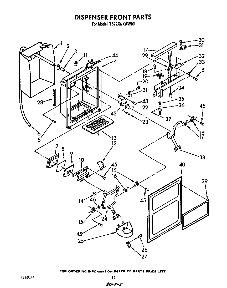 Whirlpool TS22AWXWW00 dispenser front diagram