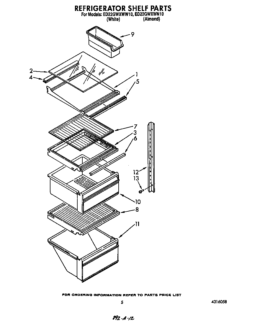 Whirlpool ED22GWXWW10 refrigerator shelf diagram