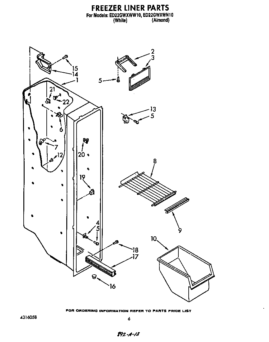 Whirlpool ED22GWXWW10 freezer liner diagram