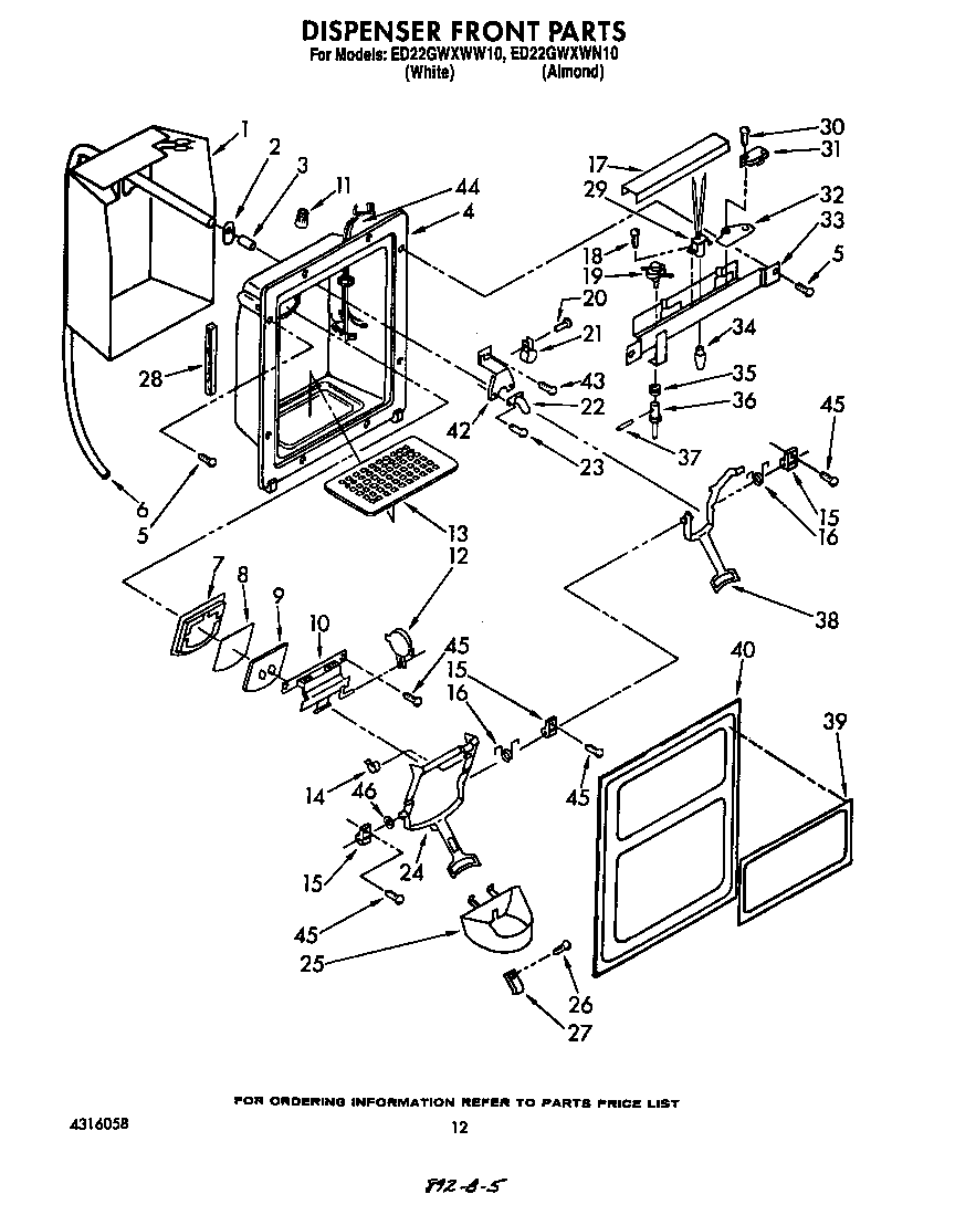 Whirlpool ED22GWXWW10 dispenser front diagram