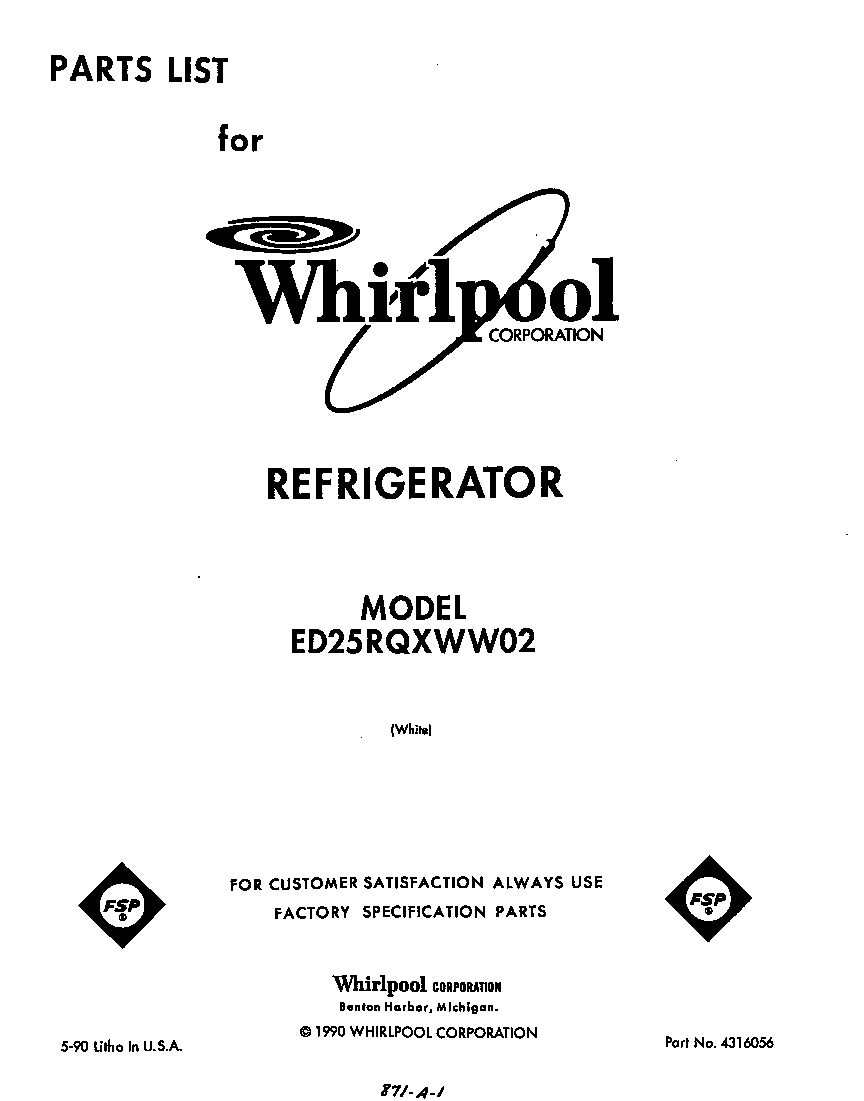 Whirlpool ED25RQXWW02 front cover diagram
