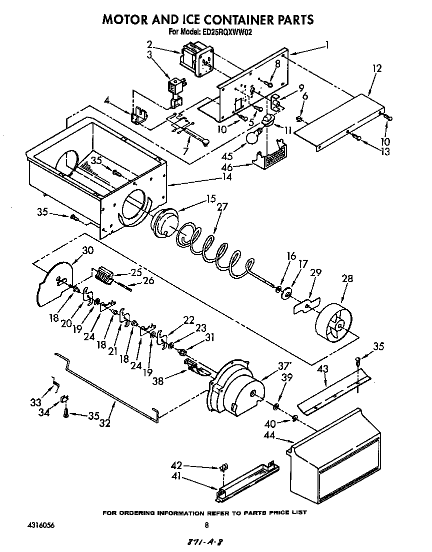 Whirlpool ED25RQXWW02 motor and ice container diagram