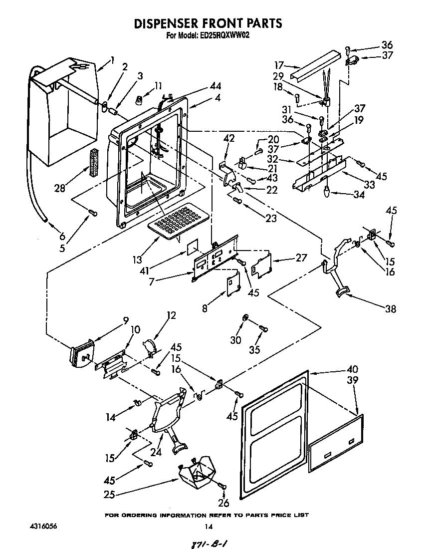 Whirlpool ED25RQXWW02 dispenser front diagram