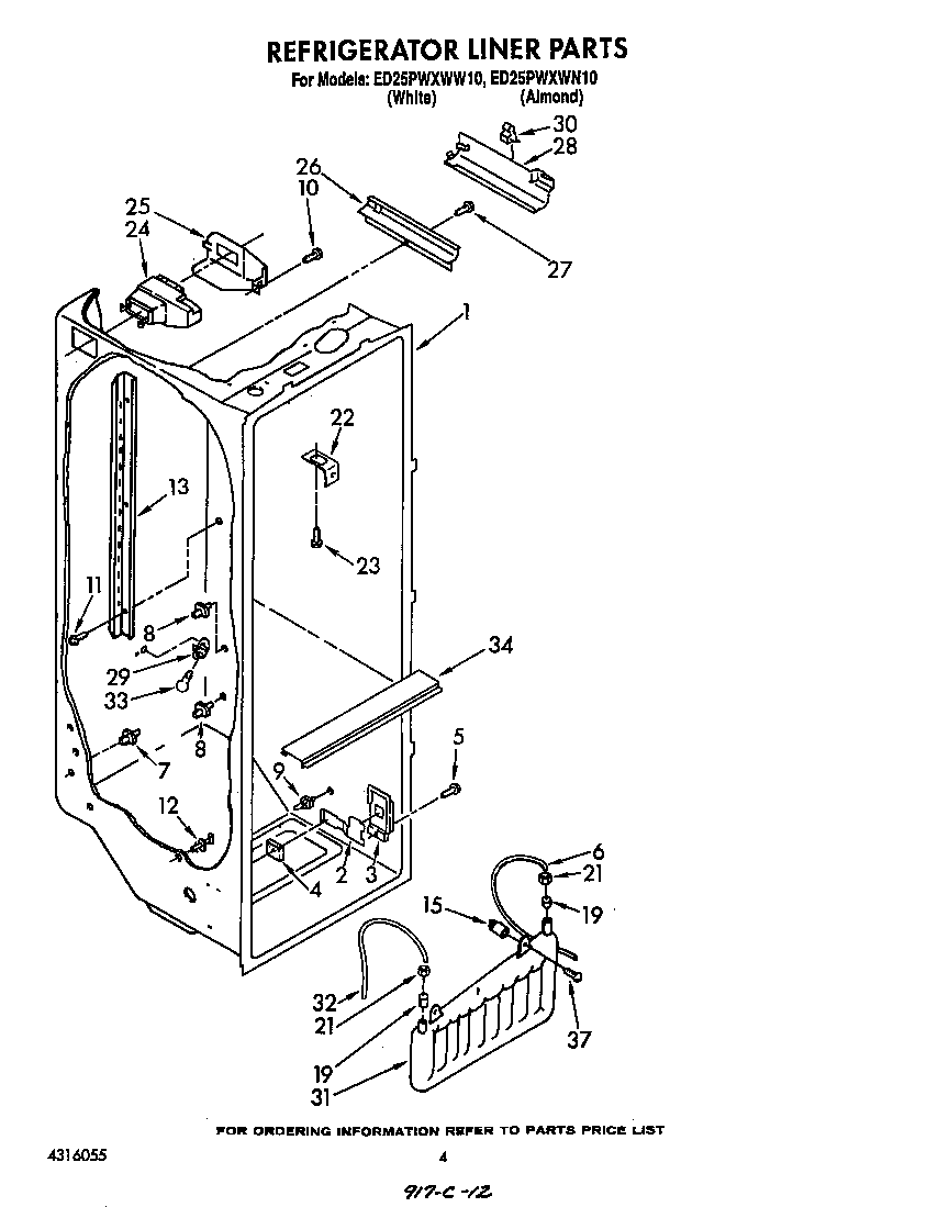 Whirlpool ED25PWXWW10 refrigerator liner diagram