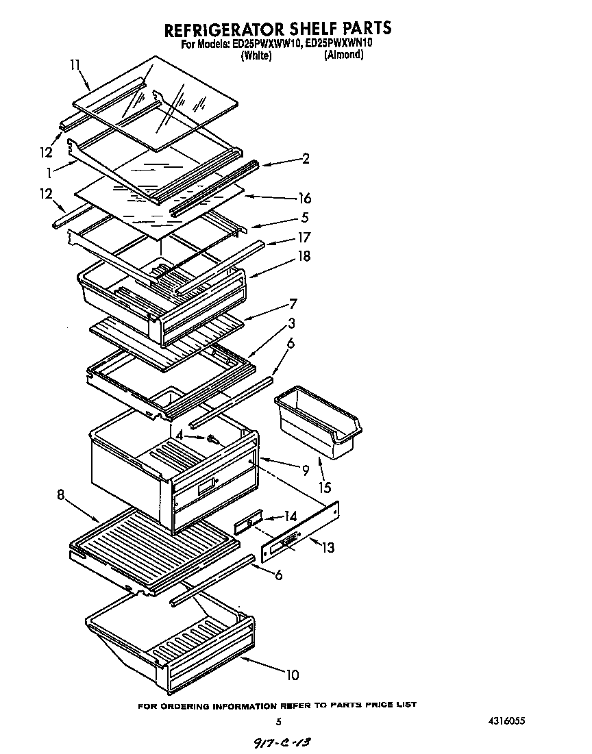 Whirlpool ED25PWXWW10 refrigerator shelf diagram
