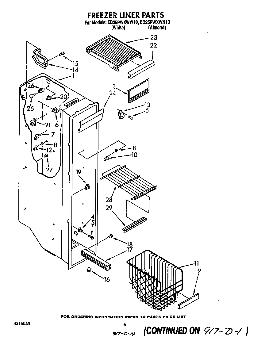 Whirlpool ED25PWXWW10 freezer liner diagram