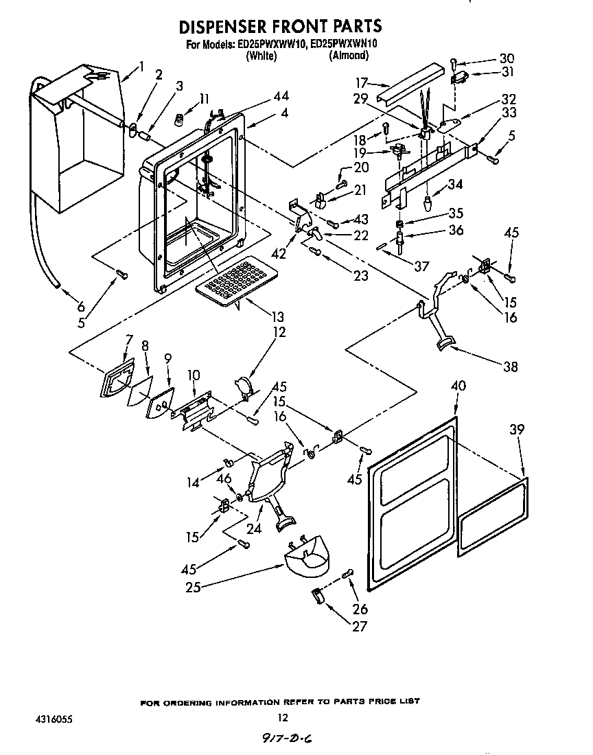Whirlpool ED25PWXWW10 dispenser front diagram