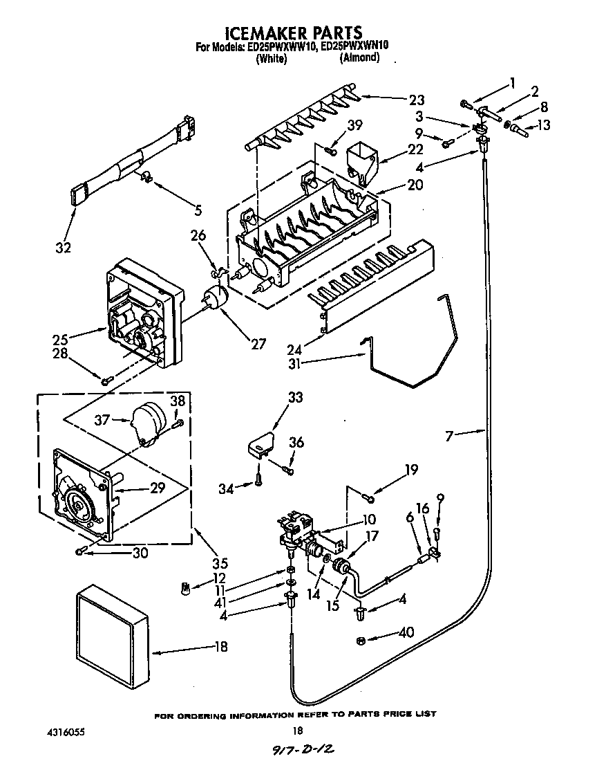 Whirlpool ED25PWXWW10 icemaker diagram