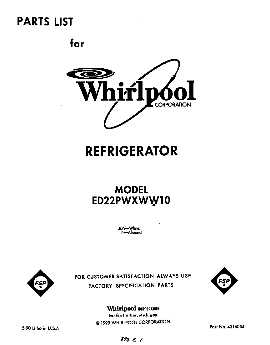 Whirlpool ED22PWXWW10 front cover diagram