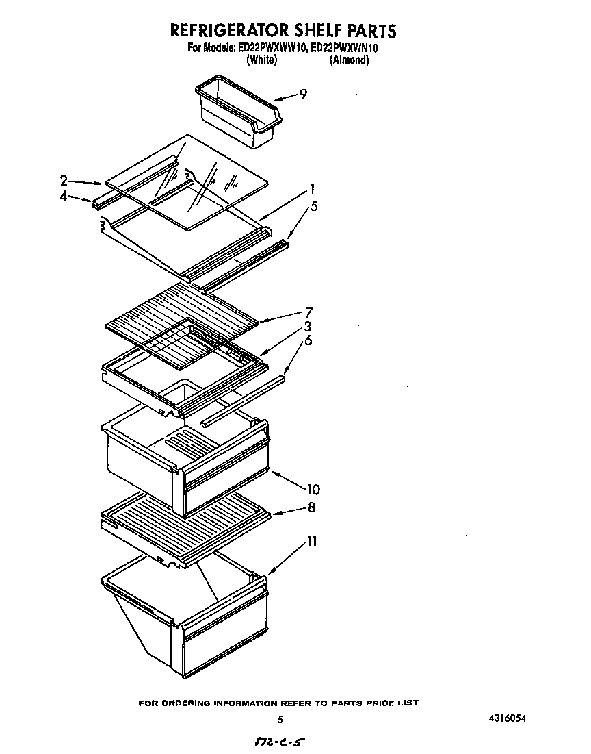 Whirlpool ED22PWXWW10 refrigerator shelf diagram