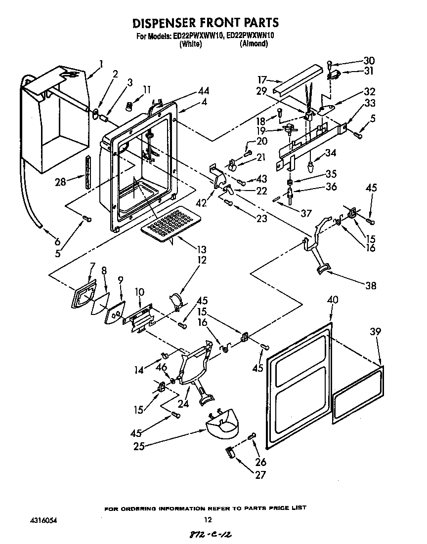 Whirlpool ED22PWXWW10 dispenser front diagram