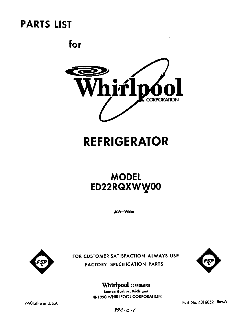 Whirlpool ED22RQXWW00 front cover diagram