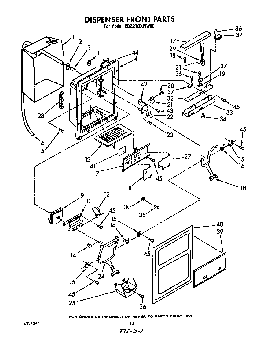 Whirlpool ED22RQXWW00 dispenser front diagram