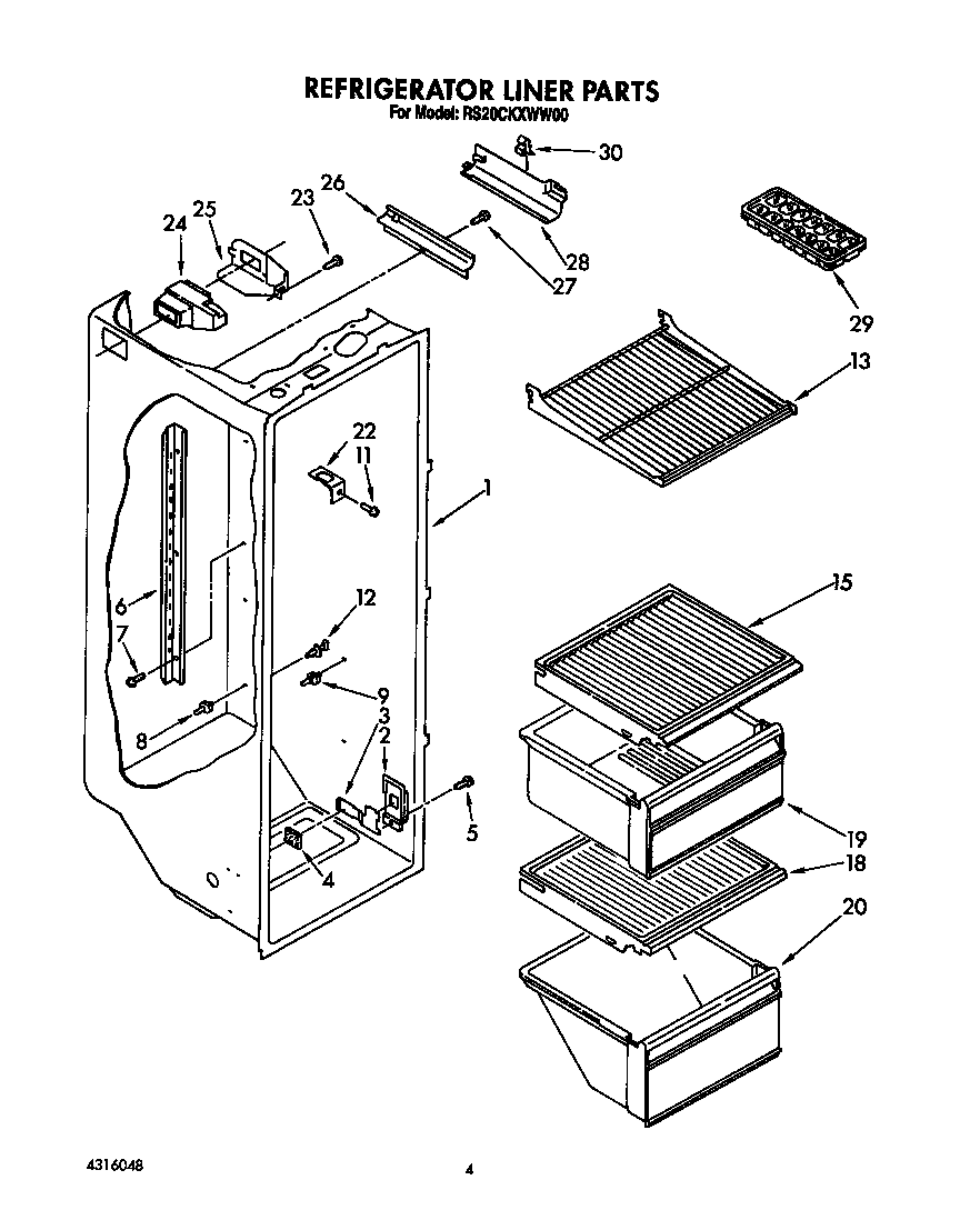 Roper RS20CKXWW00 refrigerator liner diagram