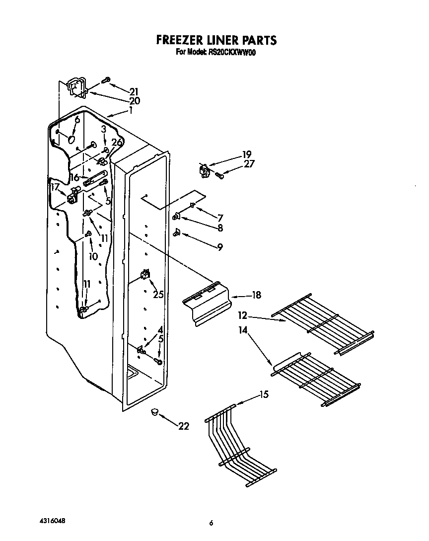 Roper RS20CKXWW00 freezer liner diagram
