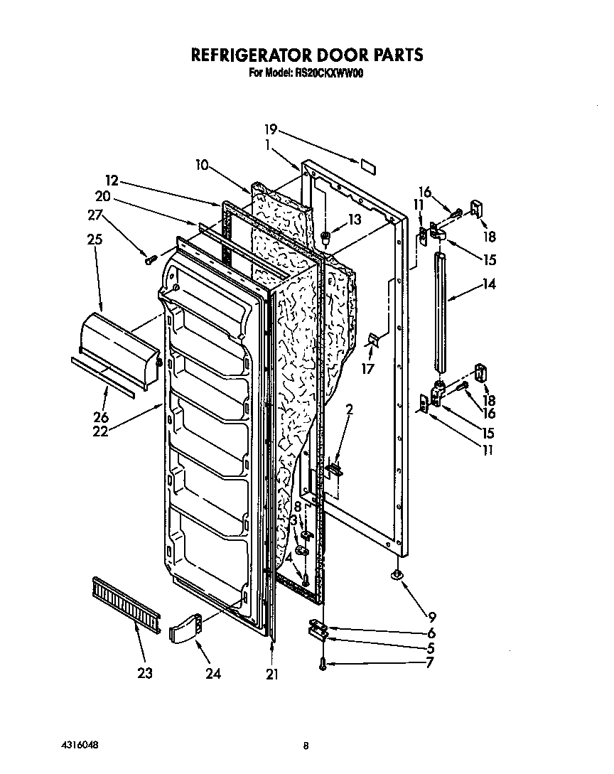 Roper RS20CKXWW00 refrigerator door diagram