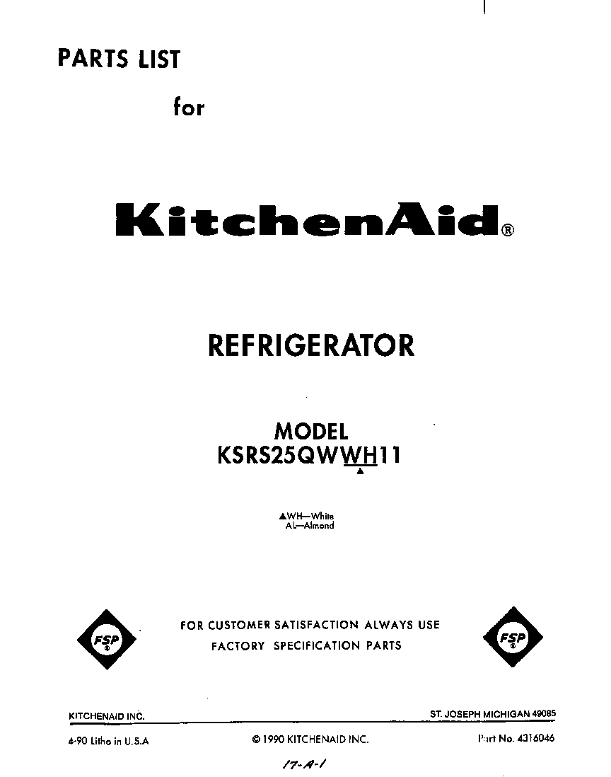 KitchenAid KSRS25QWWH11 front cover diagram