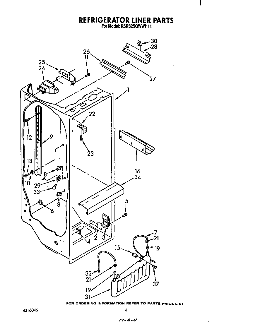 KitchenAid KSRS25QWWH11 refrigerator liner diagram