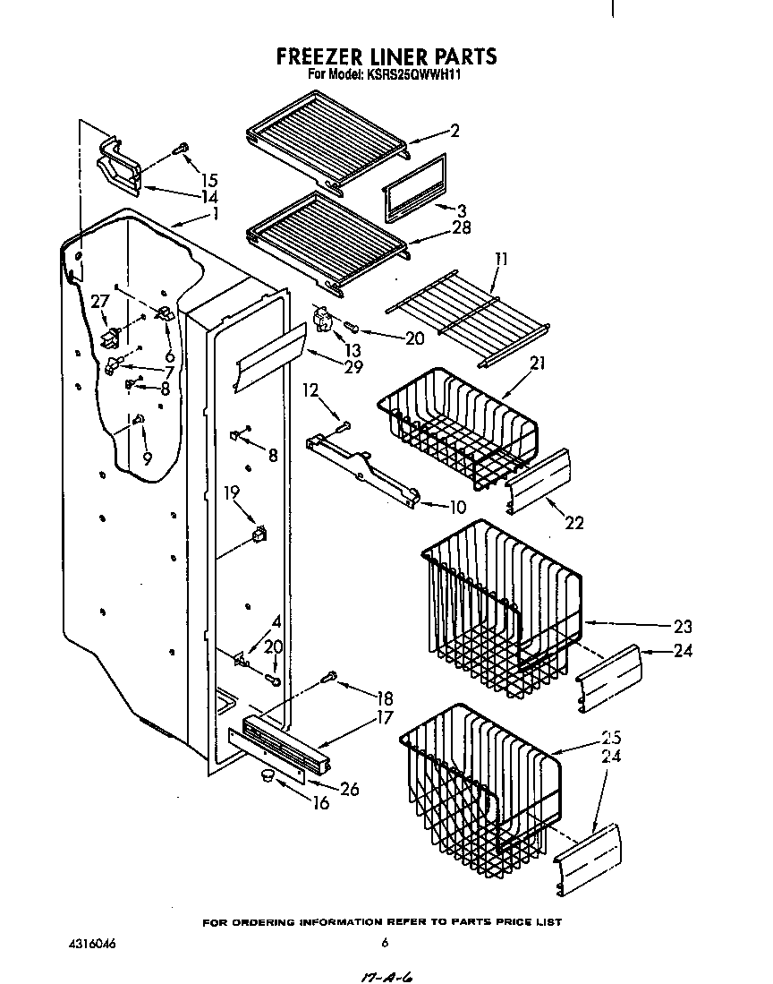 KitchenAid KSRS25QWWH11 freezer liner diagram