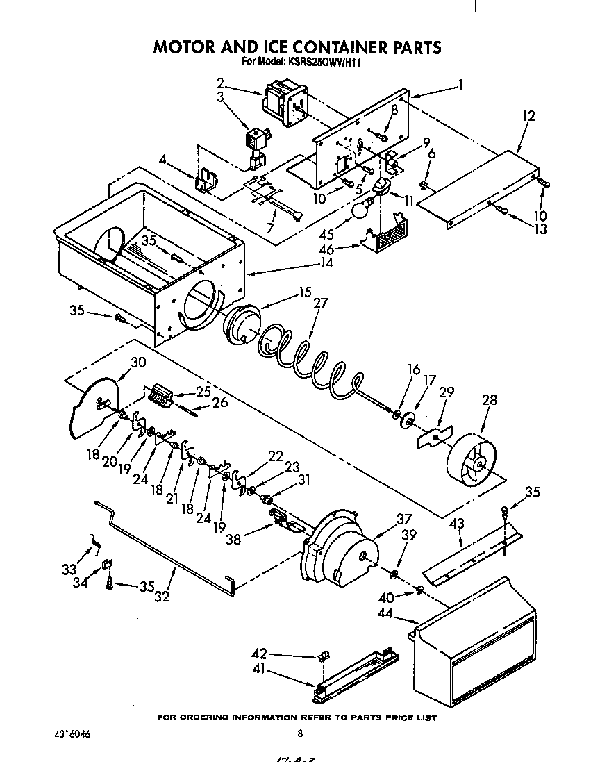 KitchenAid KSRS25QWWH11 motor and ice container diagram