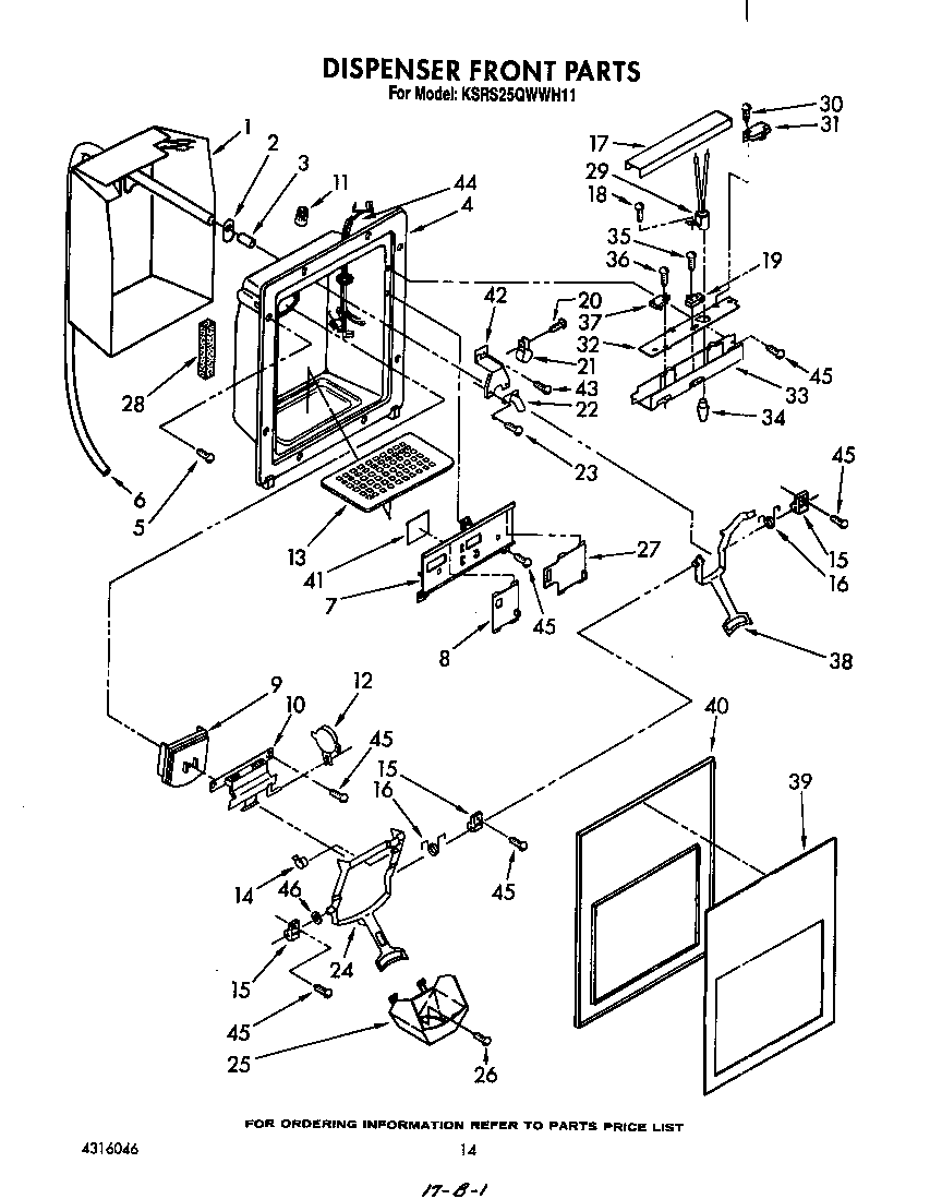 KitchenAid KSRS25QWWH11 dispenser front diagram
