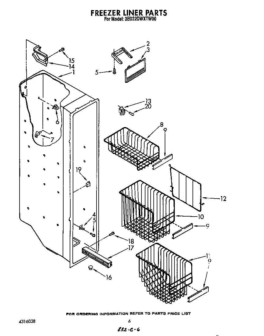Whirlpool 3ED22DWXTW00 freezer liner diagram