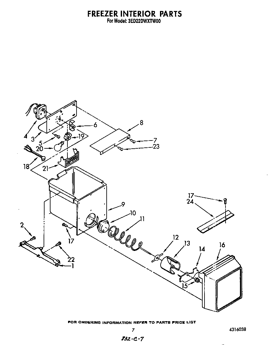 Whirlpool 3ED22DWXTW00 freezer interior diagram