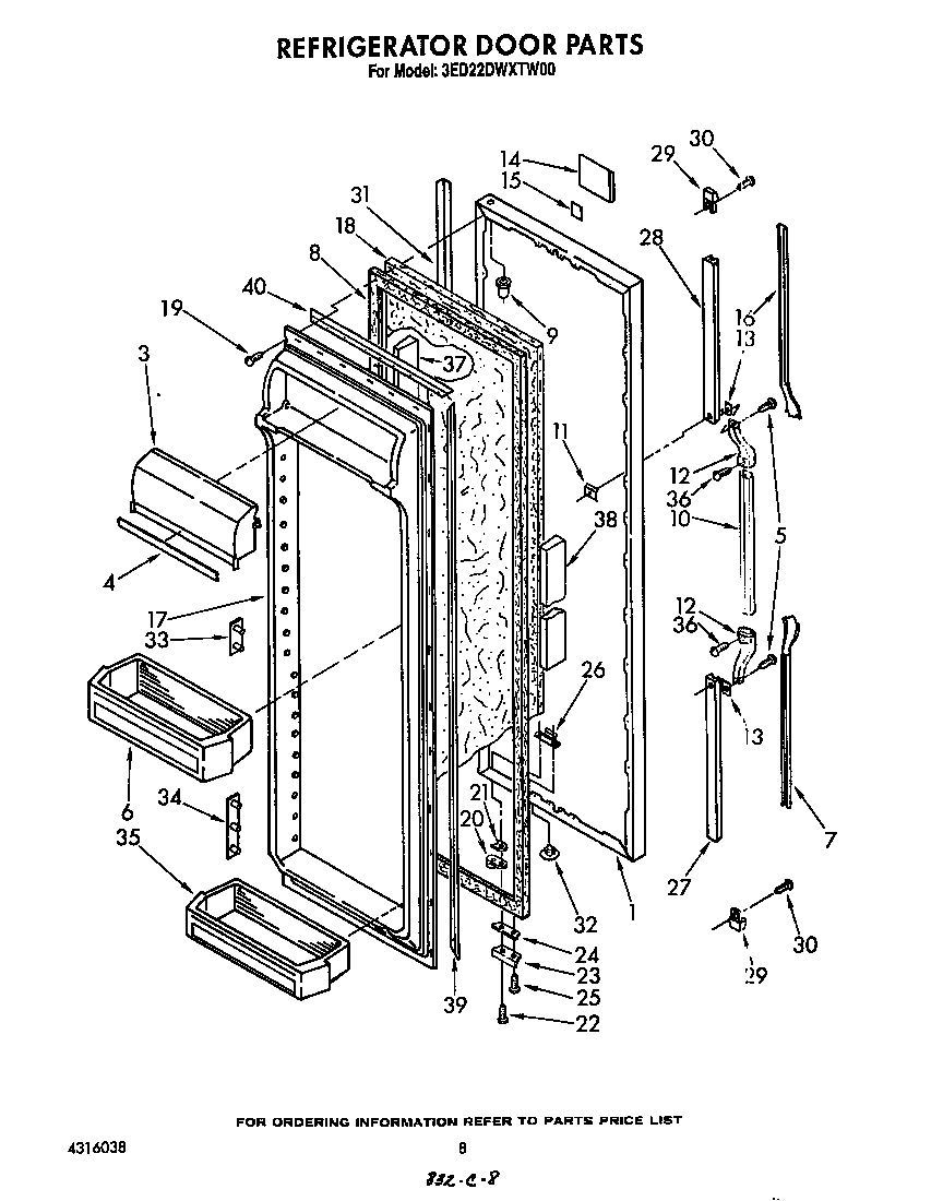 Whirlpool 3ED22DWXTW00 refrigerator door diagram