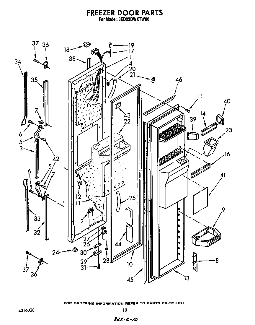 Whirlpool 3ED22DWXTW00 freezer door diagram