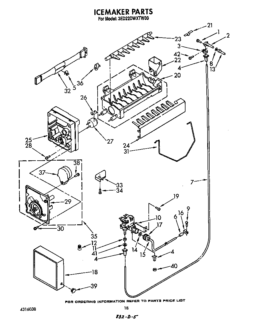 Whirlpool 3ED22DWXTW00 ice maker diagram