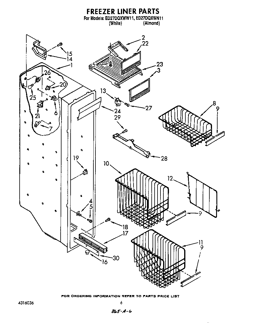 Whirlpool ED27DQZWN11 freezer liner diagram