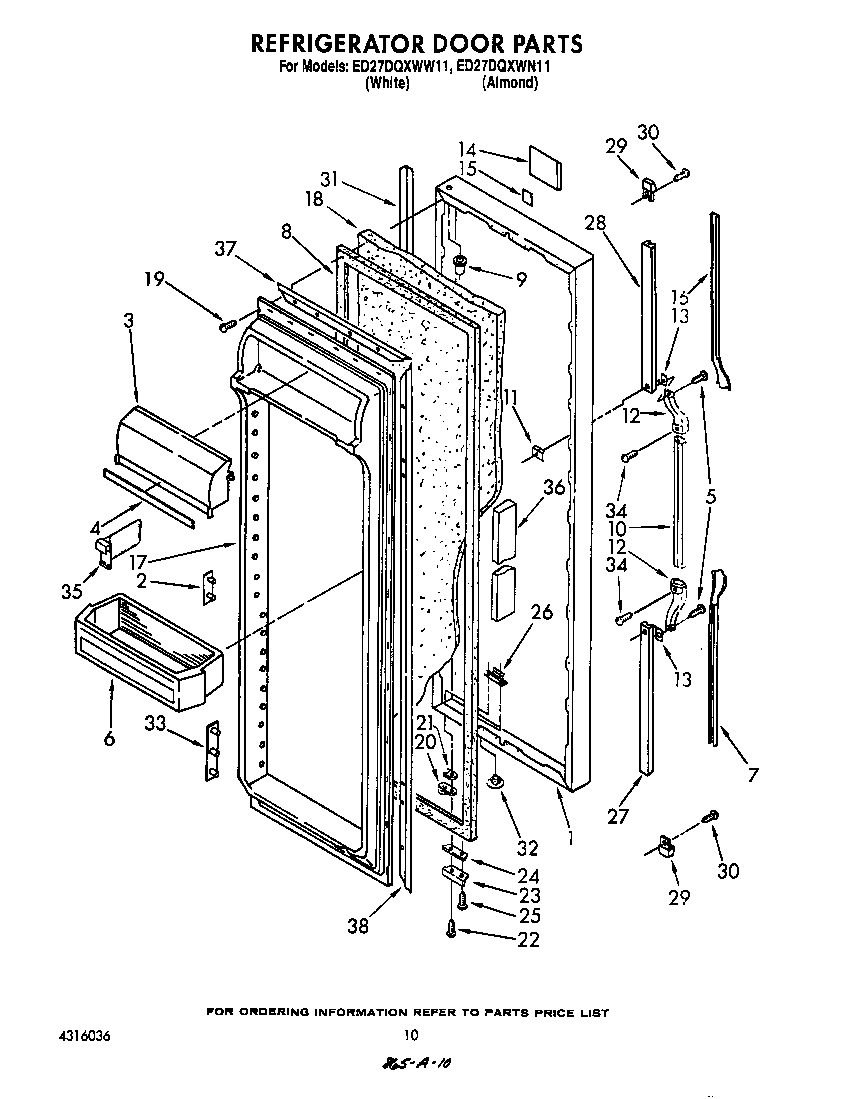 Whirlpool ED27DQZWN11 refrigerator door diagram