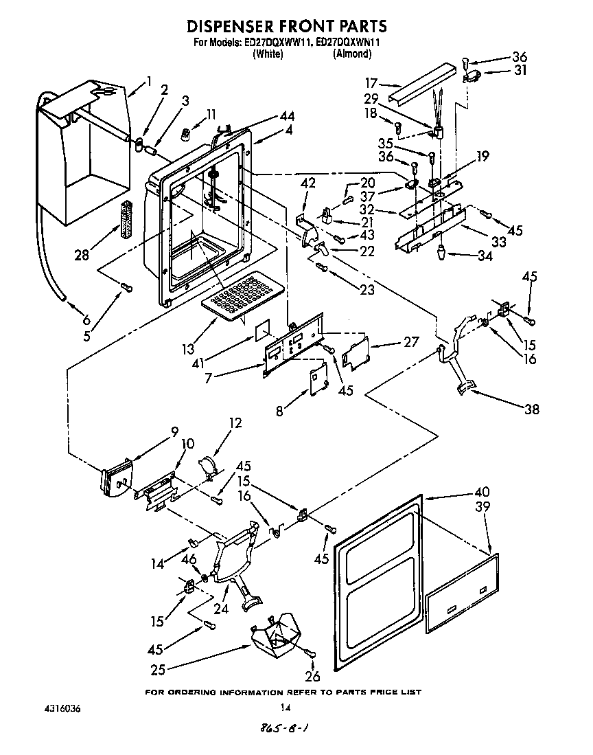 Whirlpool ED27DQZWN11 dispenser front diagram