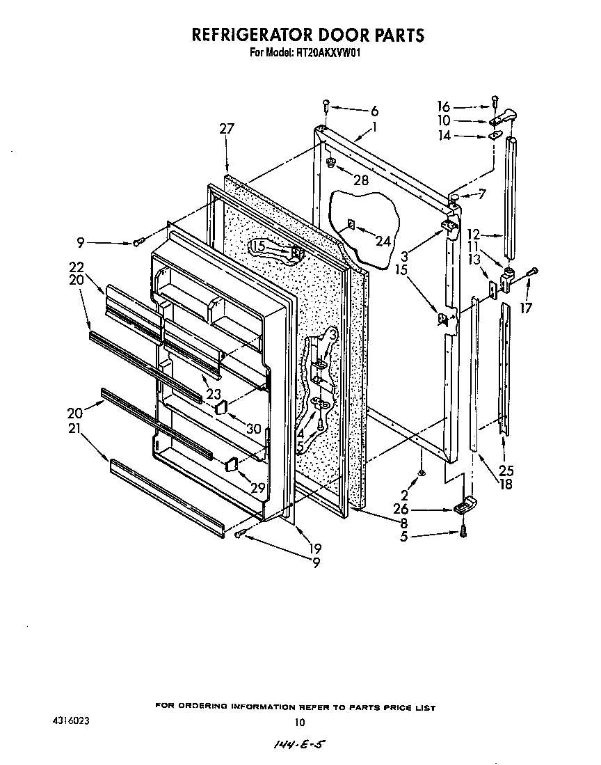 Roper RT20AKXVW01 refrigerator door diagram