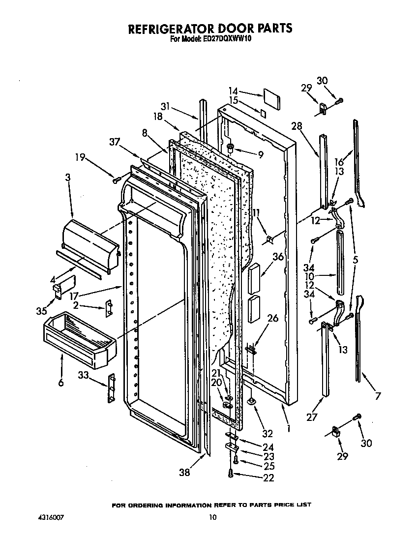 Whirlpool ED27DQXWN10 refrigerator door diagram
