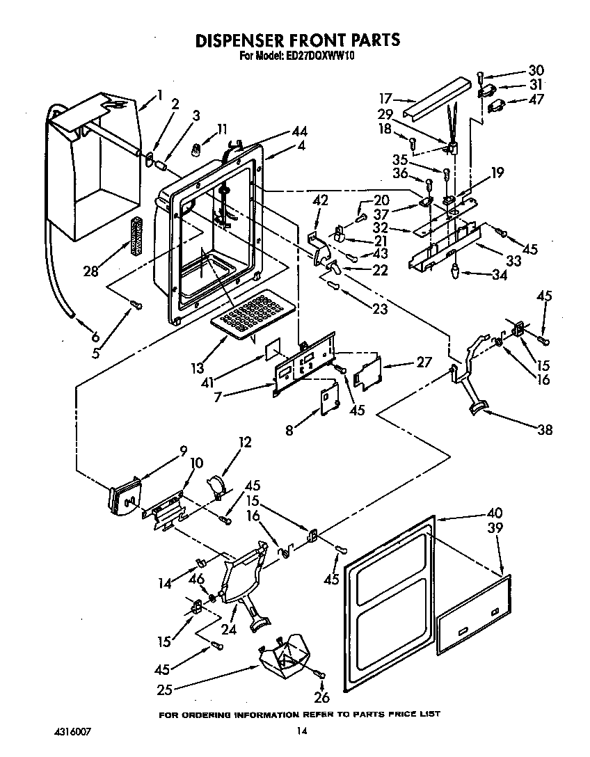Whirlpool ED27DQXWN10 dispenser front diagram