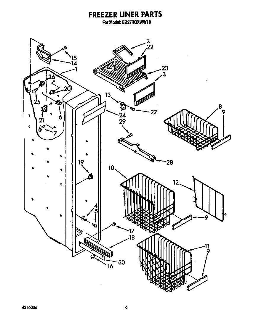 Whirlpool ED27RQXWW10 freezer liner diagram