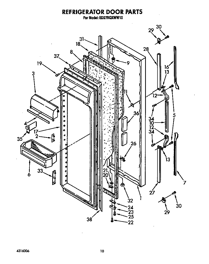 Whirlpool ED27RQXWW10 refrigerator door diagram