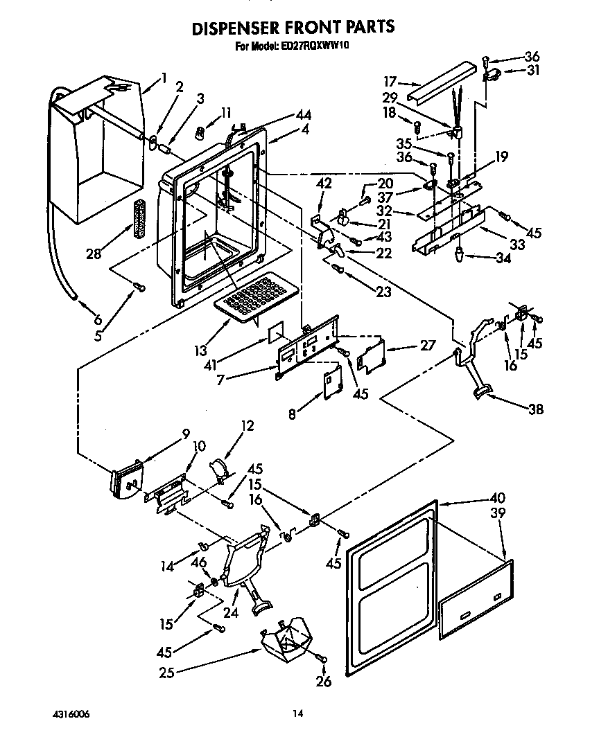 Whirlpool ED27RQXWW10 dispenser front diagram