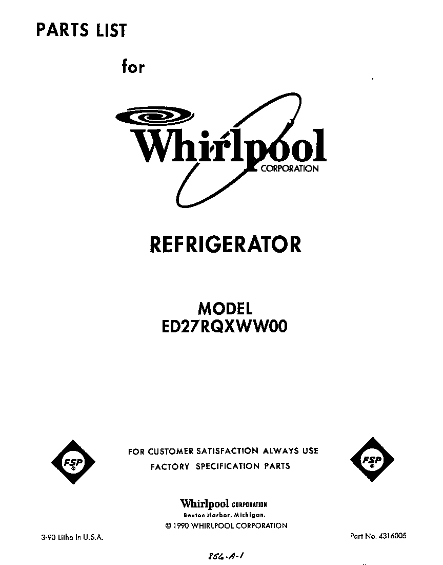 Whirlpool ED27RQXWW00 front cover diagram