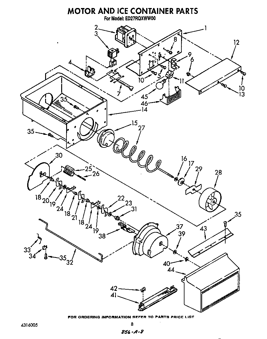 Whirlpool ED27RQXWW00 motor and ice container diagram