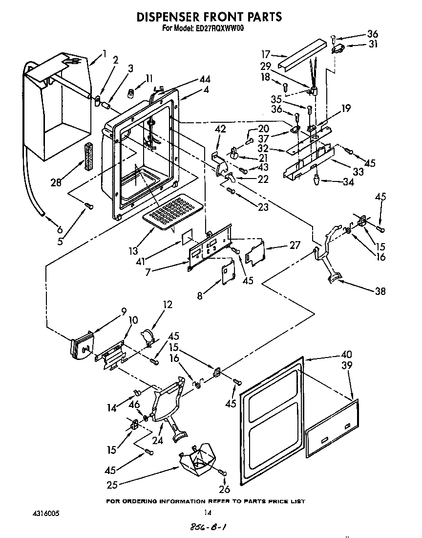 Whirlpool ED27RQXWW00 dispenser front diagram