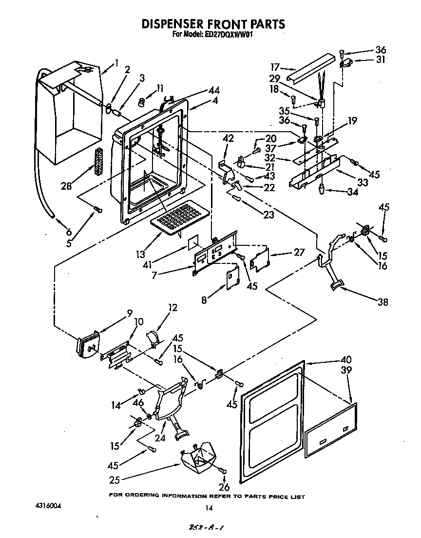 Whirlpool ED27DQXWN01 dispenser front diagram