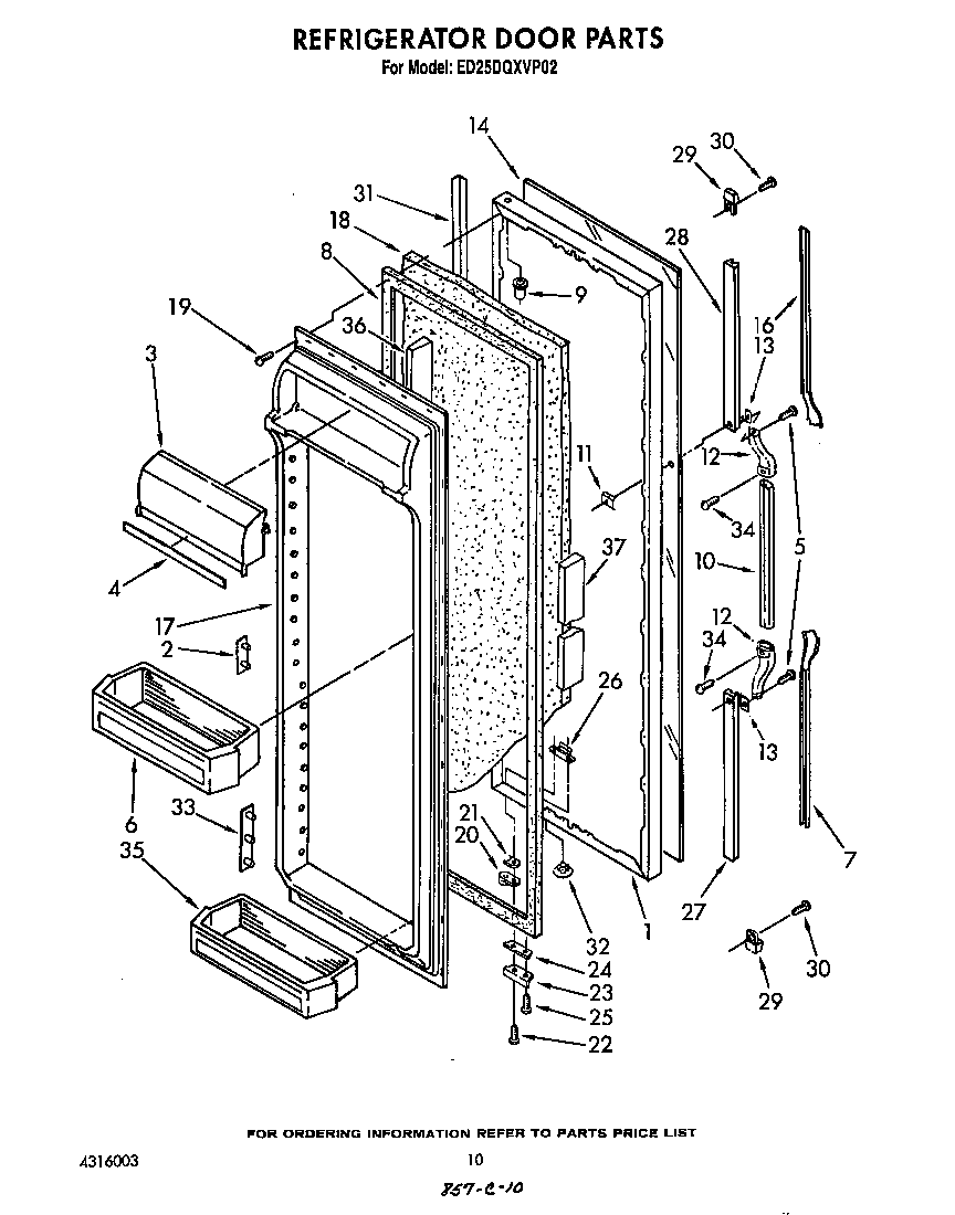 Whirlpool ED25DQXVP02 refrigerator door diagram